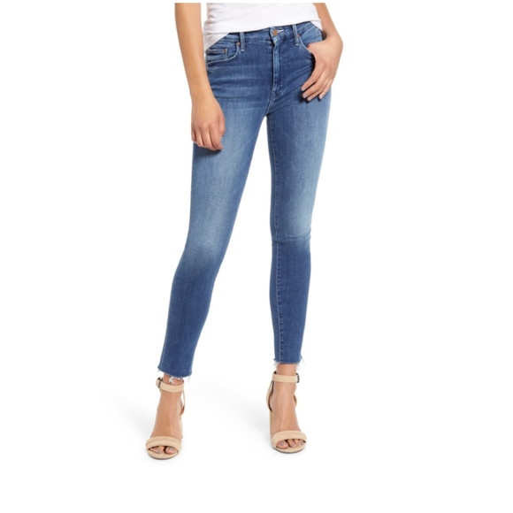 mother frayed ankle jeans